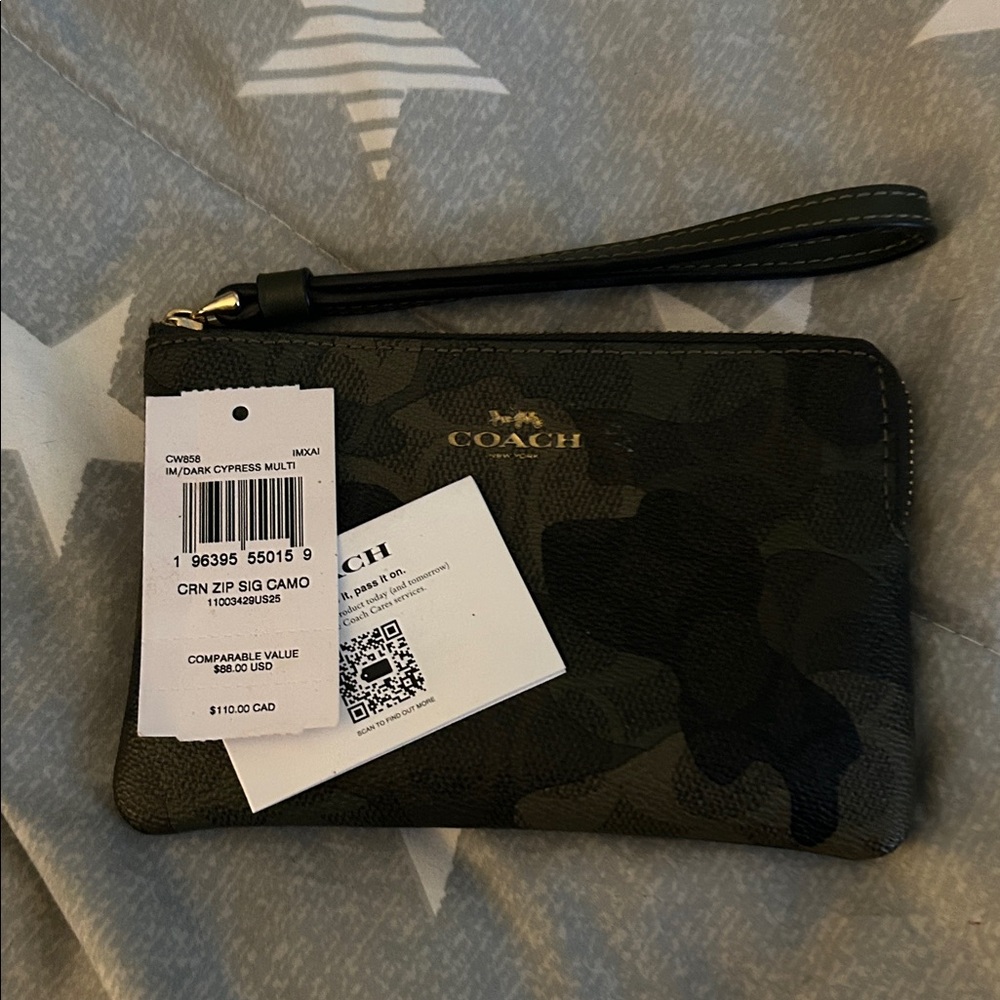 Coach Dark Green Camouflage Wristlet